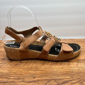 Abeo Gia Gladiator Adjustable Jeweled Brown Leather Cork Wedge Sandals Size 10